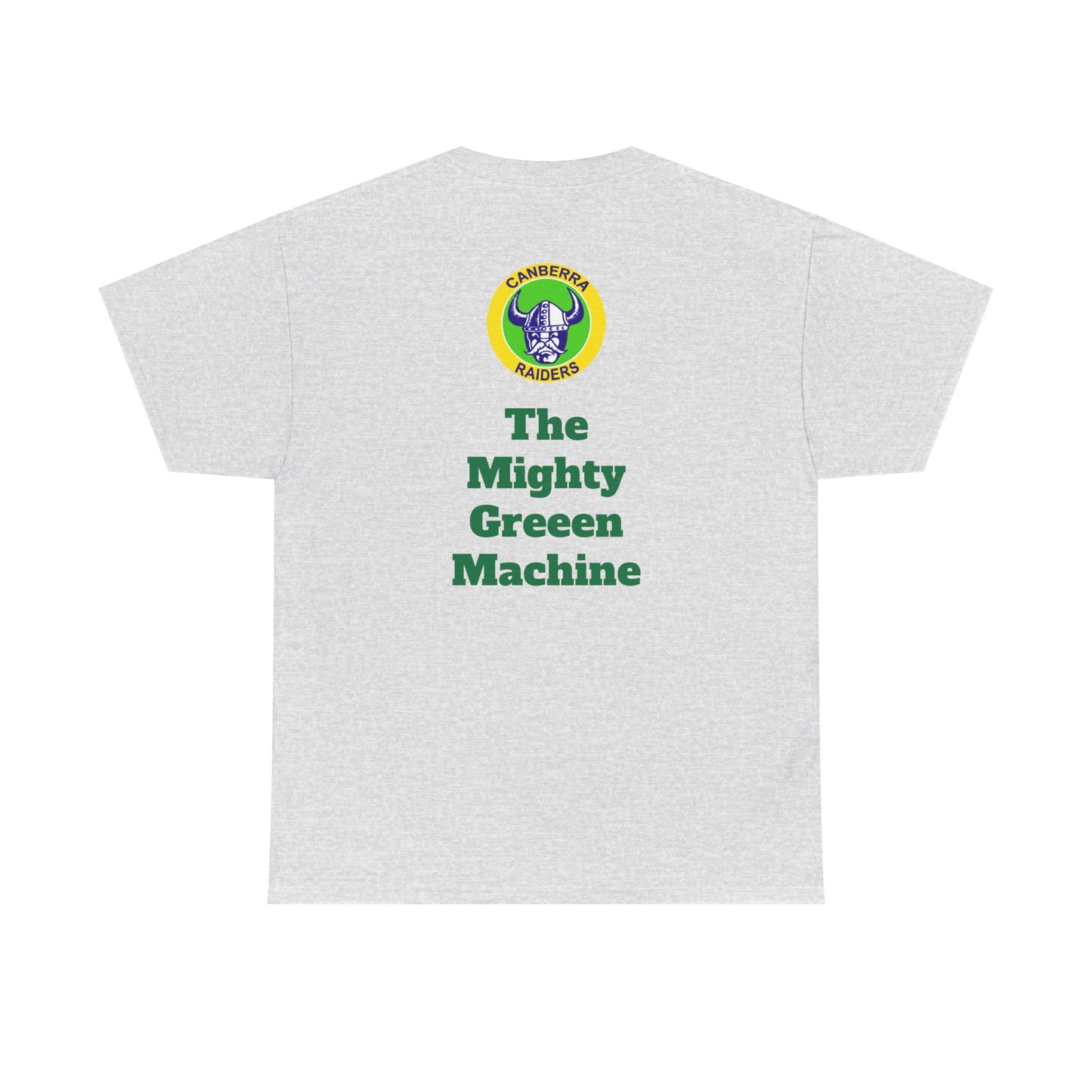 The Mighty Canberra Raiders Green Machine, Heavy Cotton T-Shirt, Graphic Tee, Sports Fan Apparel, Unisex Casual Wear.