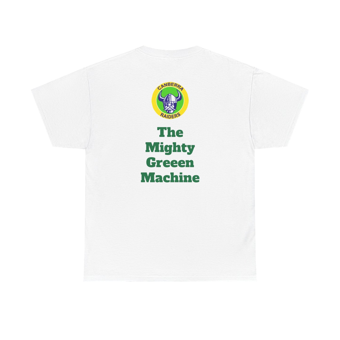 The Mighty Canberra Raiders Green Machine, Heavy Cotton T-Shirt, Graphic Tee, Sports Fan Apparel, Unisex Casual Wear.