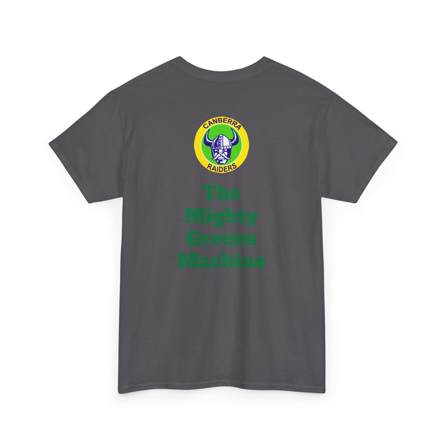 The Mighty Canberra Raiders Green Machine, Heavy Cotton T-Shirt, Graphic Tee, Sports Fan Apparel, Unisex Casual Wear.