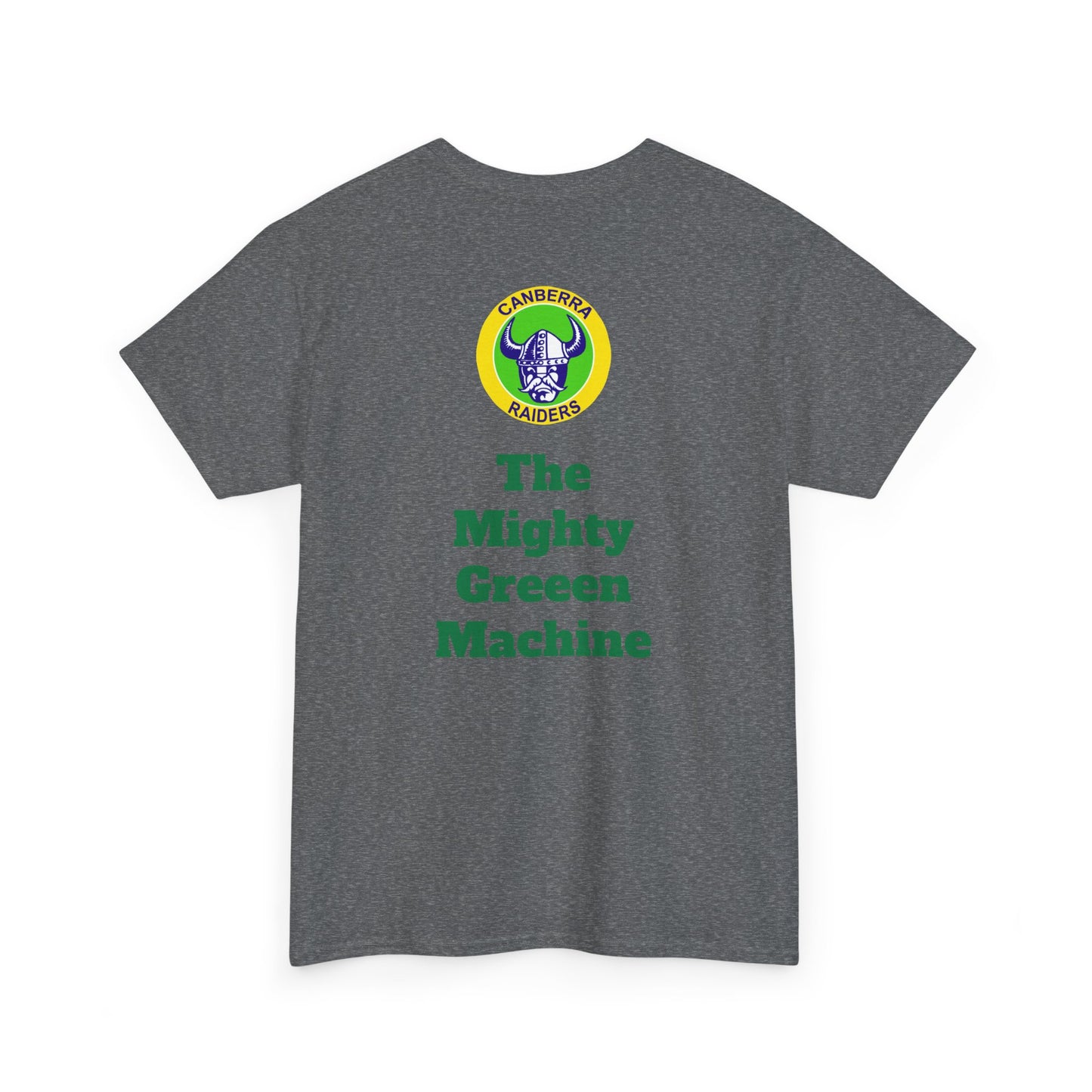 The Mighty Canberra Raiders Green Machine, Heavy Cotton T-Shirt, Graphic Tee, Sports Fan Apparel, Unisex Casual Wear.