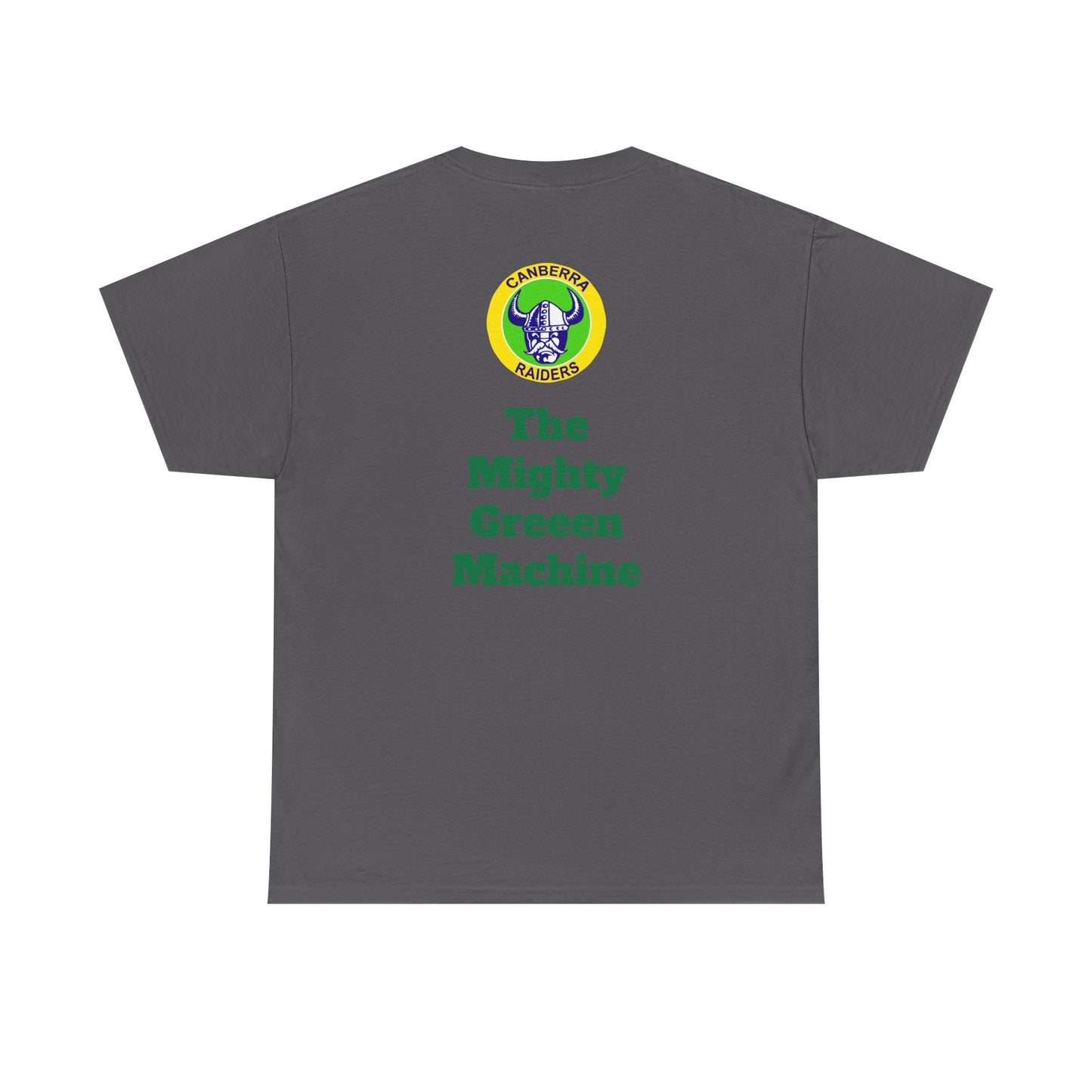 The Mighty Canberra Raiders Green Machine, Heavy Cotton T-Shirt, Graphic Tee, Sports Fan Apparel, Unisex Casual Wear.