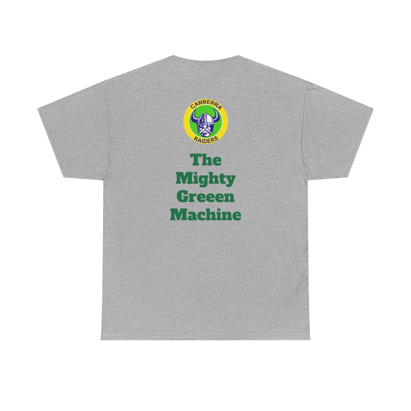 The Mighty Canberra Raiders Green Machine, Heavy Cotton T-Shirt, Graphic Tee, Sports Fan Apparel, Unisex Casual Wear.