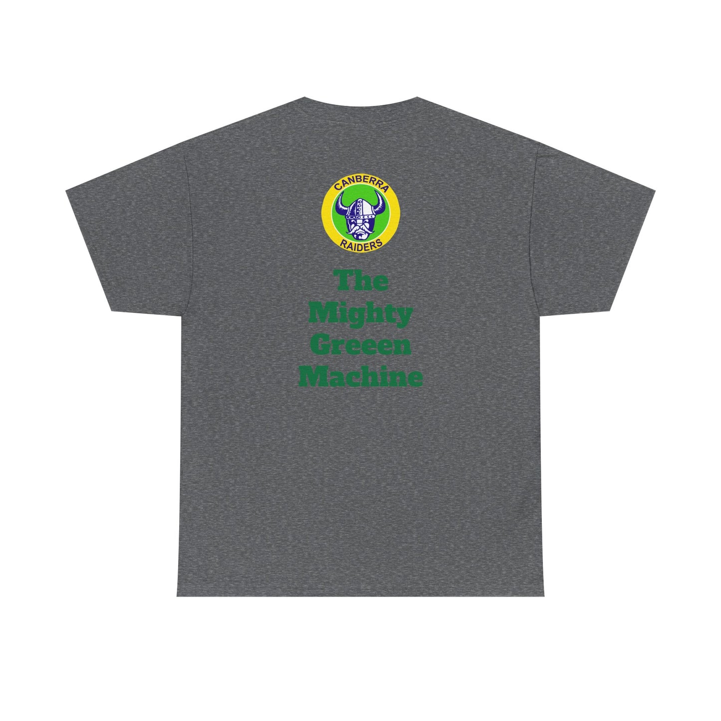 The Mighty Canberra Raiders Green Machine, Heavy Cotton T-Shirt, Graphic Tee, Sports Fan Apparel, Unisex Casual Wear.
