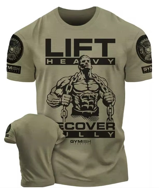3D Printed Gym T-Shirt for Men with Messages – Cotton, Short Sleeve, Tough Guy Workout Shirt